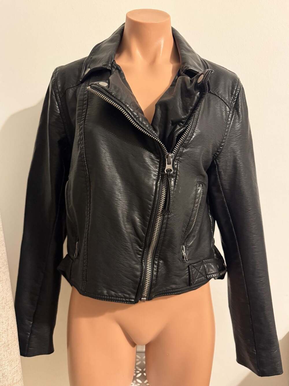 Free People Black Faux Leather Moto Jacket Size M